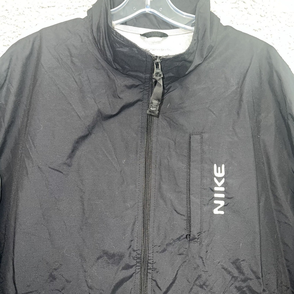 VTG Nike Silver Tag Jacket Men's Size XL Black Lined Windbreaker Full Zip Y2K
